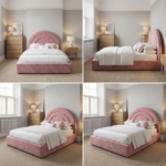 Pink Velvet Kids Bed with Rainbow Arch Headboard – Single Bed Gas Lift Kids Bed - Image 2