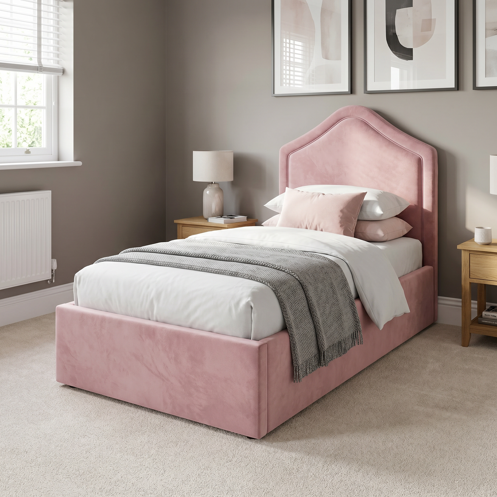 L Kids Bed Frame – Elegant Arched Headboard Bed with Upholstered Base - UK Handcrafted - Image 1