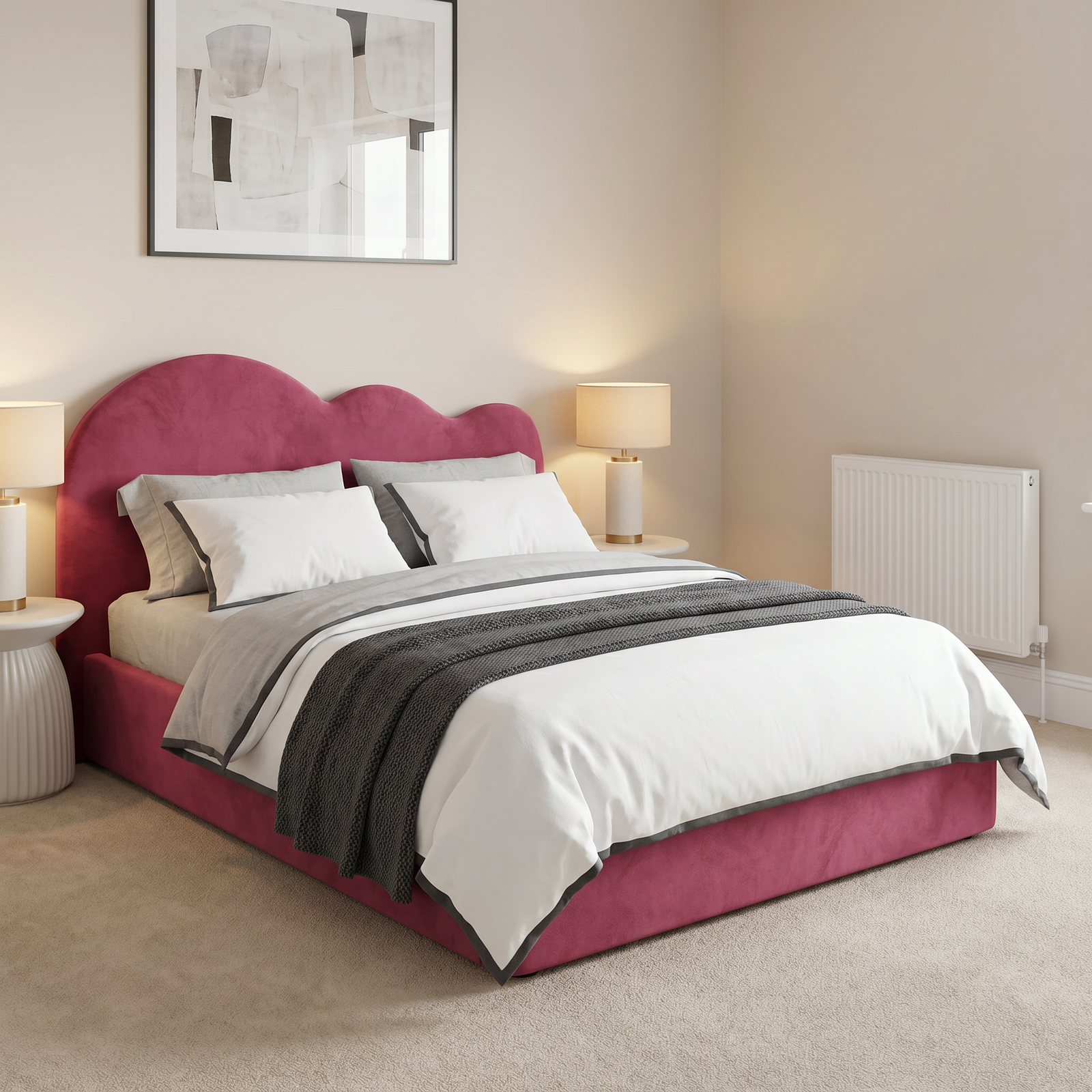 L1 Elegant Kids Bed with Wavy Cloud Headboard – Modern Single Bed Frame | UK Handcrafted - Image 1