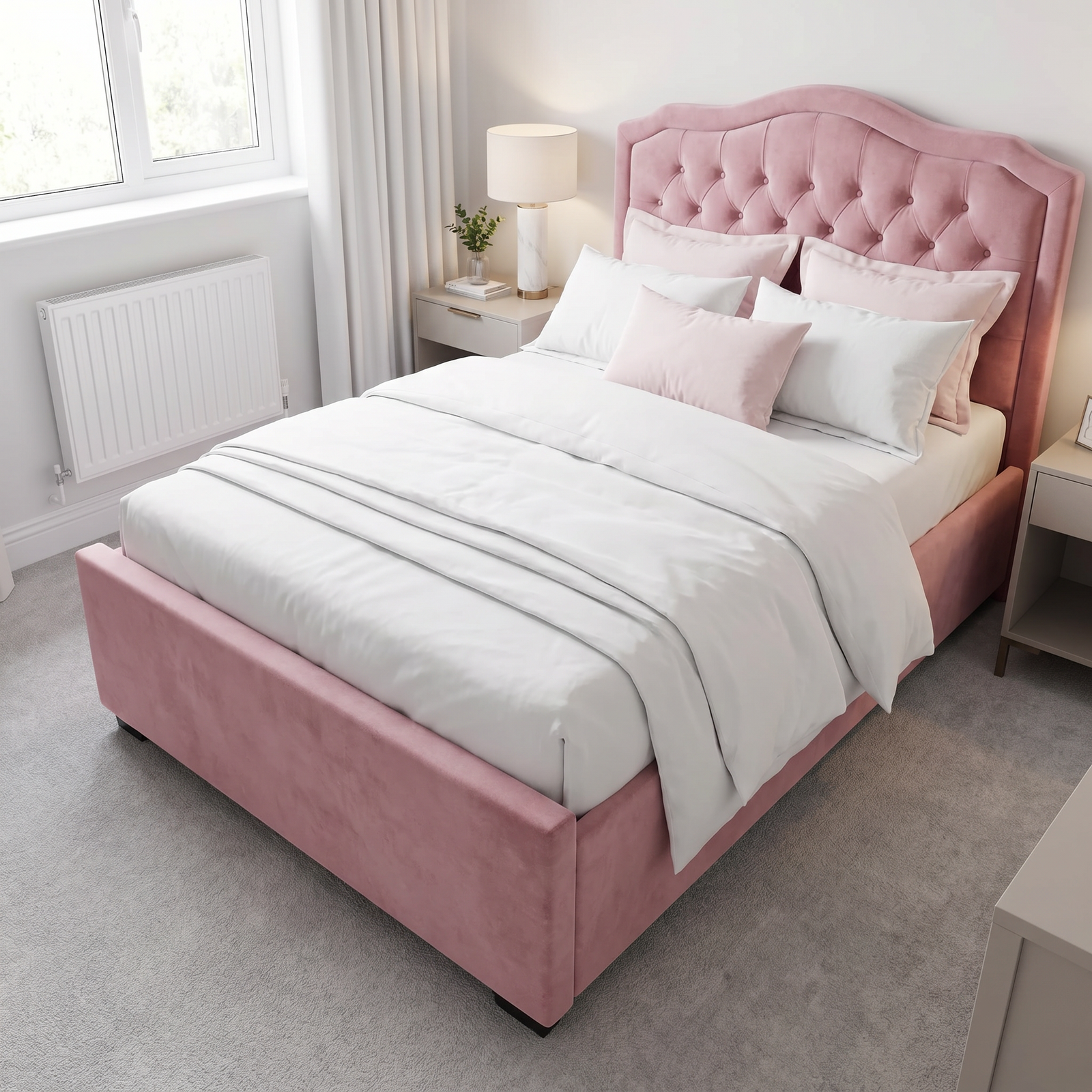 L4 Kids Bed Frame – Button-Tufted Headboard Single Bed | UK Handcrafted - Image 1