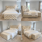 Brand New Elegant Luxury Beds – Special Designer Beds Geometric Gold Trim Velvet Frame - Image 2