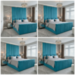 Special Designer Beds – Velvet Tall Headboard Line Beds Frame - UK Handcrafted - Image 2