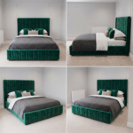 New Special Designer Beds – Velvet Tall Headboard Line Beds Frame - UK Handcrafted - Image 2