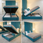 Special Designer Beds – Velvet Tall Headboard Line Beds Ottoman Frame - UK Handcrafted - Image 2