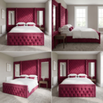 Brand New Wallmounted Beds – Luxury Beds Wine Red Velvet Chesterfield with Integrated Side Mirrors - UK Handcrafted - Image 2