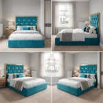 Brand New Elegant Luxury Beds – Special Designer Beds Velvet Hexagonal Headboard with Gold Trim - Image 2