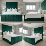 Brand New Designer Beds – Velvet Tall Headboard Line Beds Frame - UK Handcrafted - Image 2
