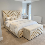 Brand New Elegant Luxury Beds – Special Designer Beds Geometric Gold Trim Velvet Frame