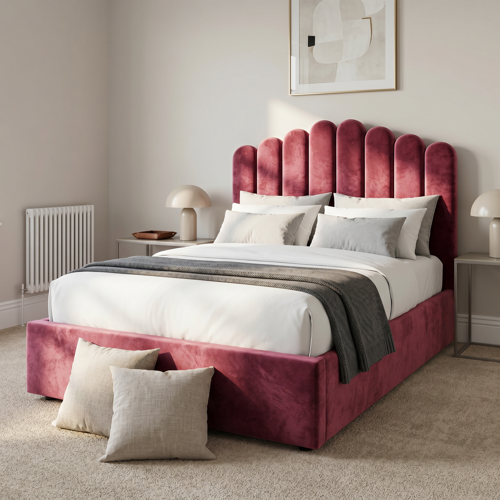 freepik__use-the-provided-bed-image-as-the-exact-base-refer__43386 Elegant Luxury Beds – Special Designer Beds Scalloped Velvet Channel Tufted Frame - Image 1