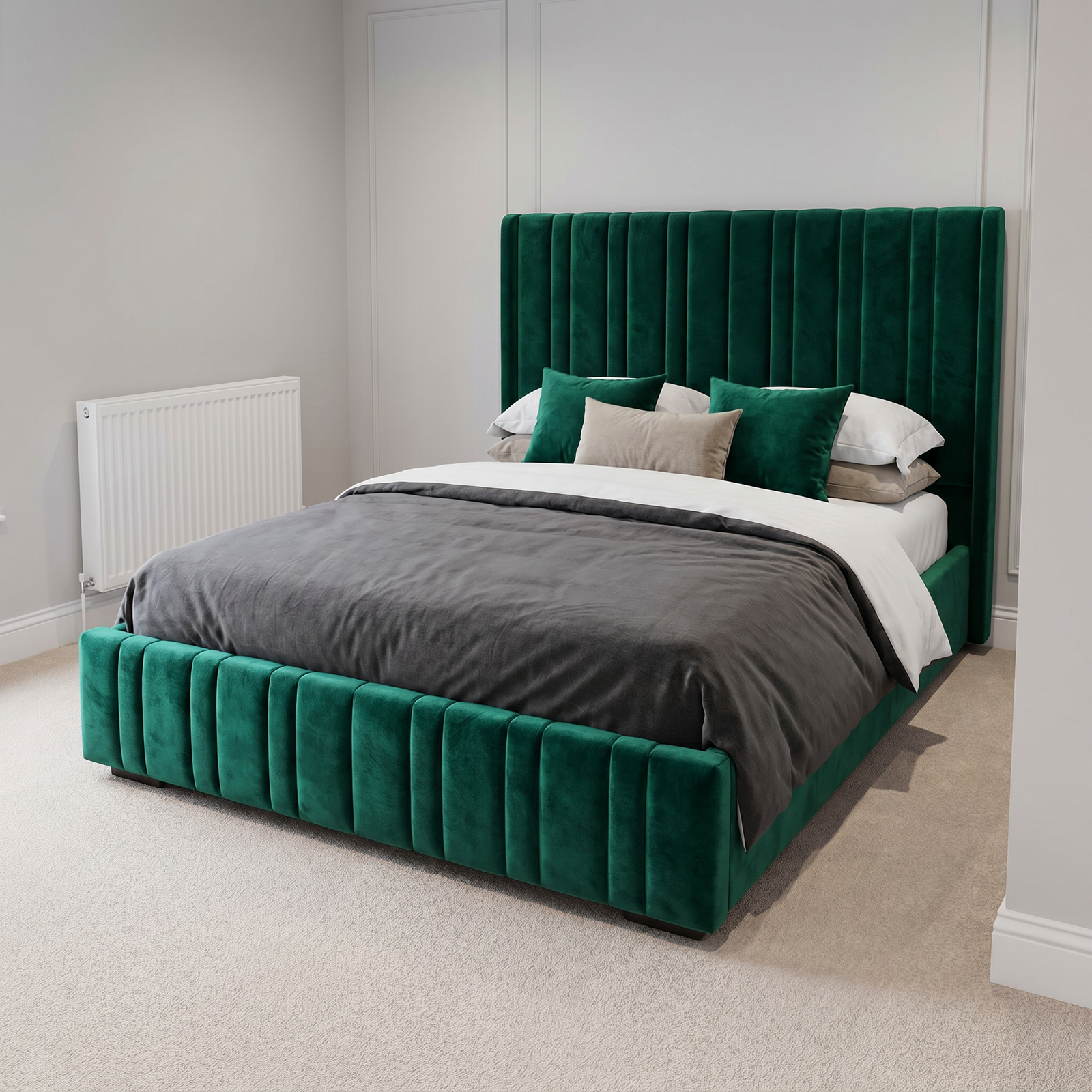 freepik__use-the-provided-bed-image-as-the-exact-base-refer__55415 New Special Designer Beds – Velvet Tall Headboard Line Beds Frame - UK Handcrafted - Image 1
