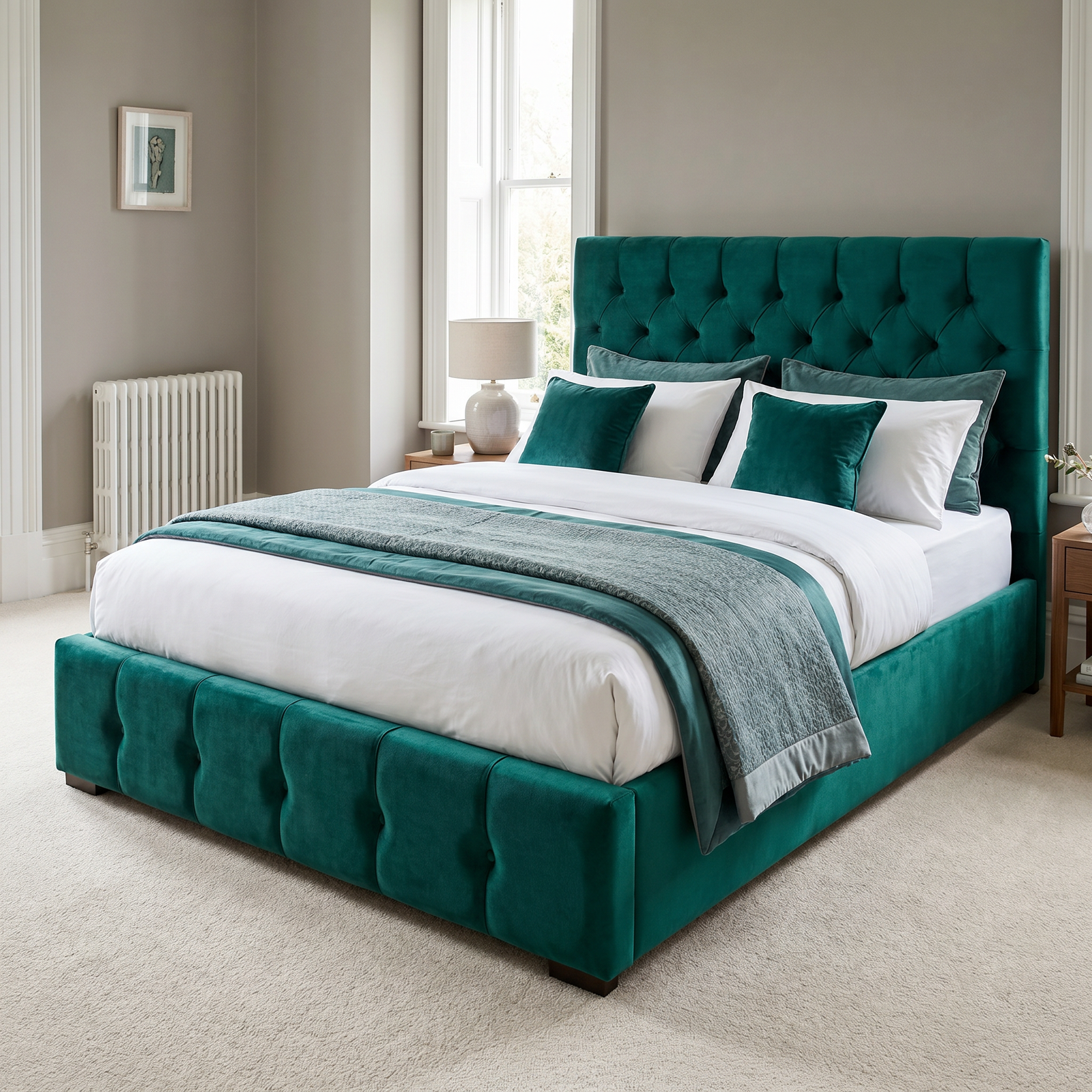 freepik__use-the-provided-bed-image-as-the-exact-base-refer__617 Special Designer Beds – Velvet Line Beds Chesterfield Button Tufted Frame - Image 1