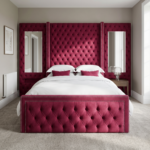 Brand New Wallmounted Beds – Luxury Beds Wine Red Velvet Chesterfield with Integrated Side Mirrors - UK Handcrafted