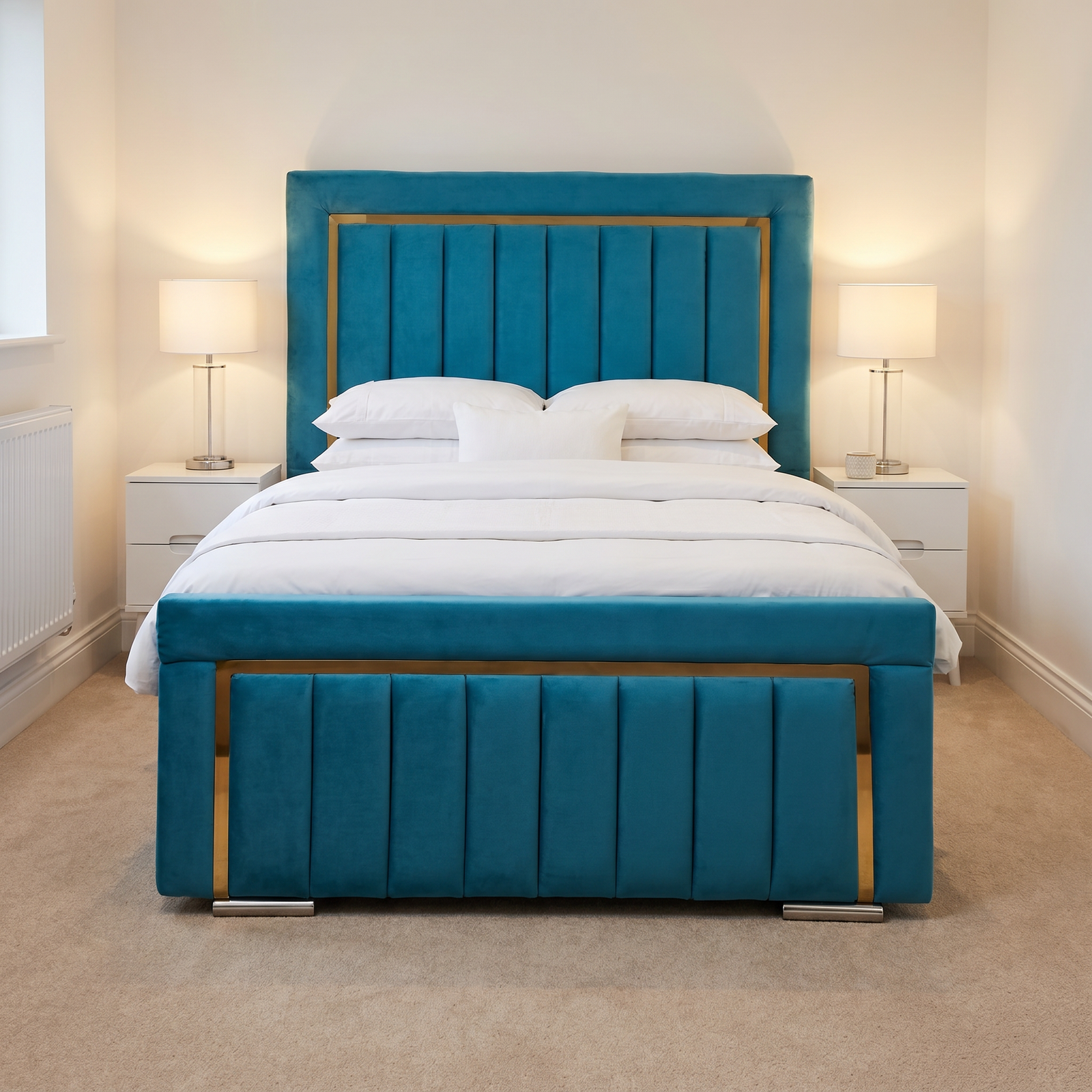 freepik__use-the-provided-bed-image-as-the-exact-base-refer__93038 Brand New Elegant Luxury Beds – Special Designer Beds Teal Velvet with Gold Frame - UK Handcrafted - Image 1