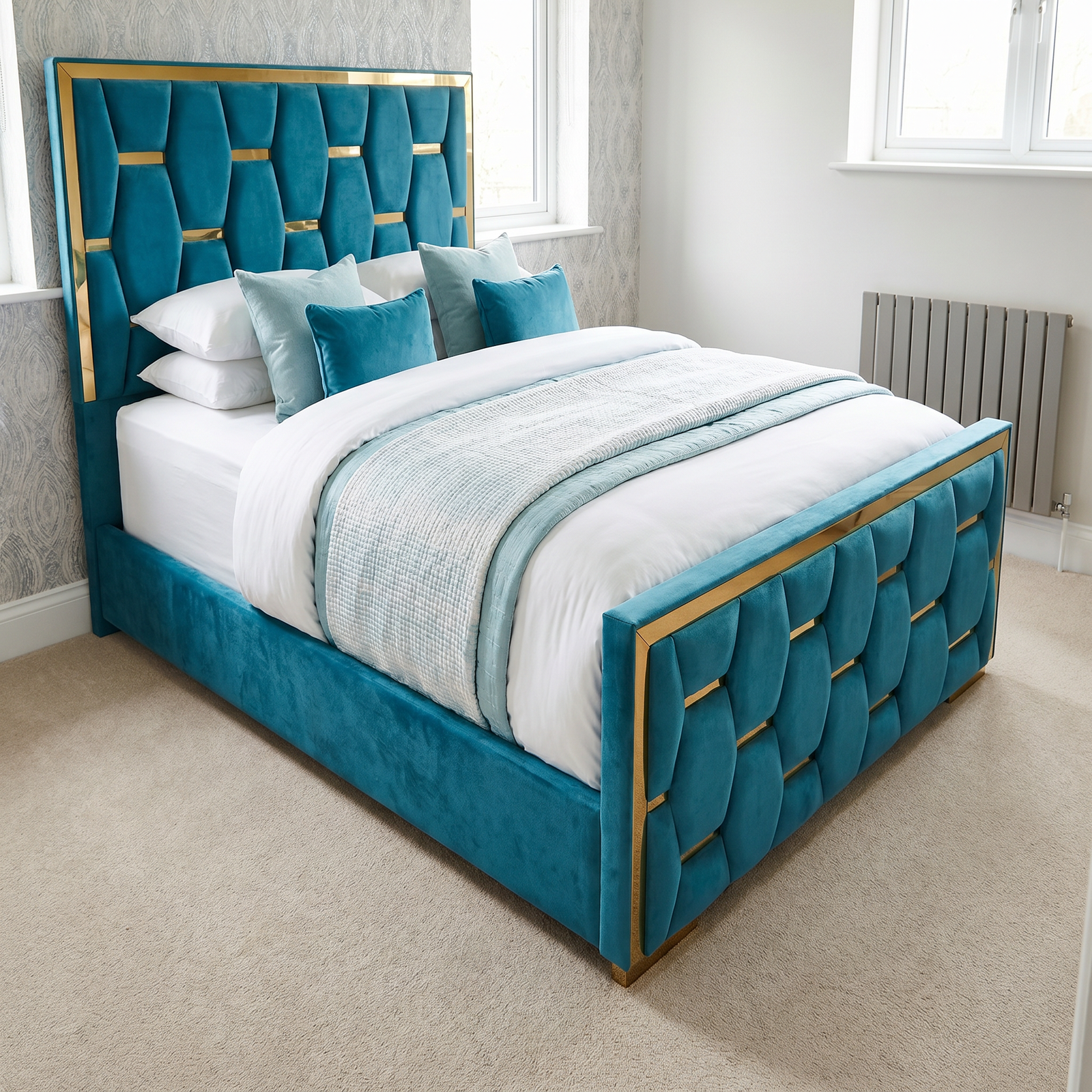 freepik__use-the-provided-bed-image-as-the-exact-base-refer__93042 Brand New Elegant Luxury Beds – Special Designer Beds Velvet Geometric Gold Frame - UK Handcrafted - Image 1