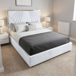 Brand New Elegant Luxury Beds – Special Designer Beds Velvet with Gold Geometric Frame