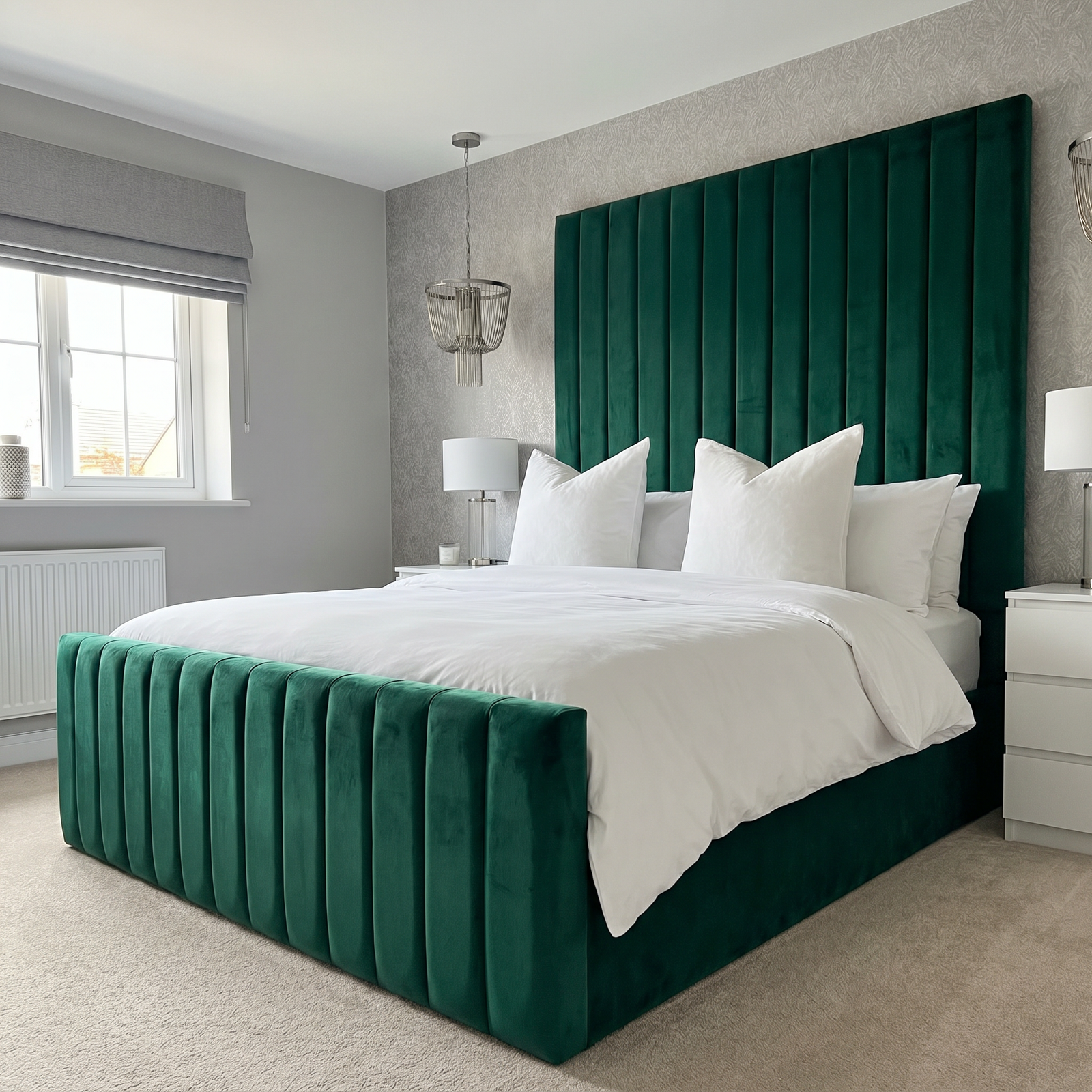 freepik__use-the-provided-bed-image-as-the-exact-base-refer__93054 Brand New Designer Beds – Velvet Tall Headboard Line Beds Frame - UK Handcrafted - Image 1