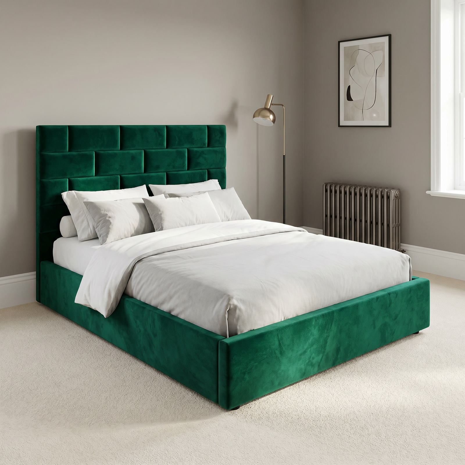 freepik__use-the-provided-bed-image-as-the-exact-base-refer__93773 Brand New Luxury Beds – Special Designer Beds Velvet Geometric Block Frame - Image 1