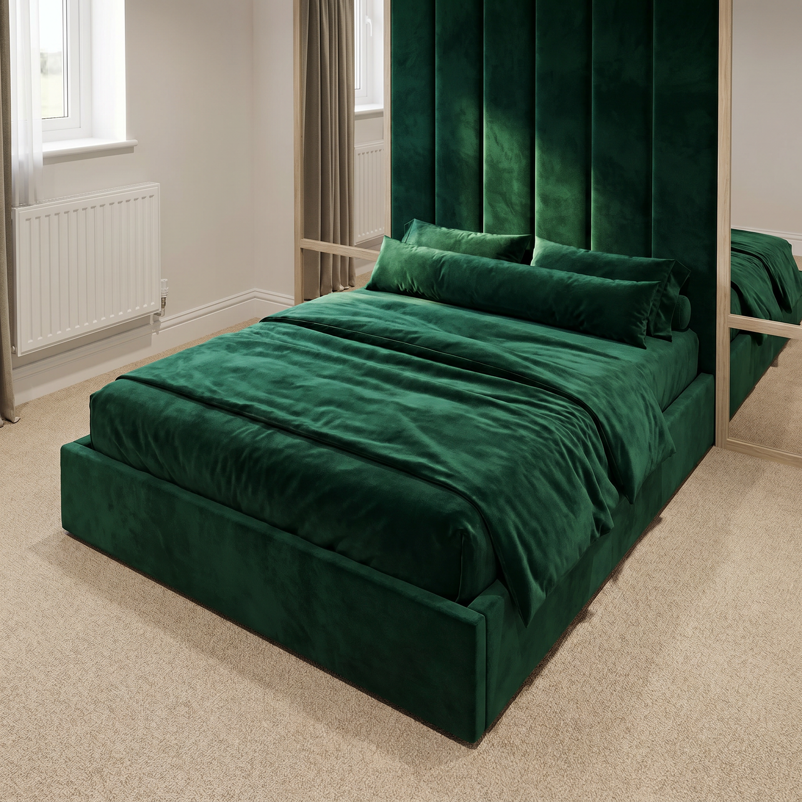 freepik__use-the-provided-bed-image-as-the-exact-base-refer__9843 Brand New Special Designer Beds – Velvet Line Beds with Extra Long Headboard - Image 1