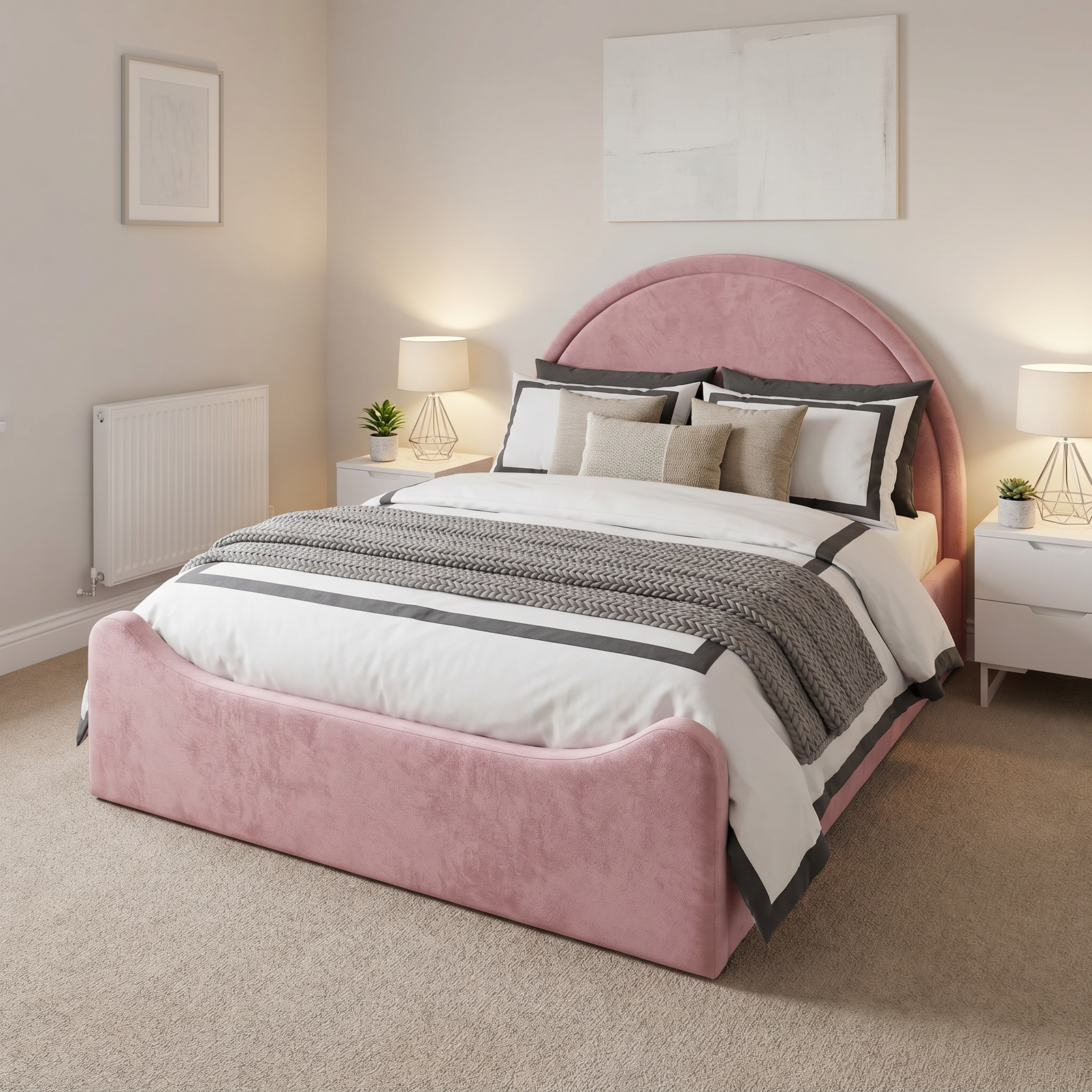 freepik_use-the-provided-bed-imag_2872604026 Luxury Arch Kids Bed – Elegant Bed - Gas Lift Storage Bed Frame in Pink Velvet - UK Handcrafted - Image 1