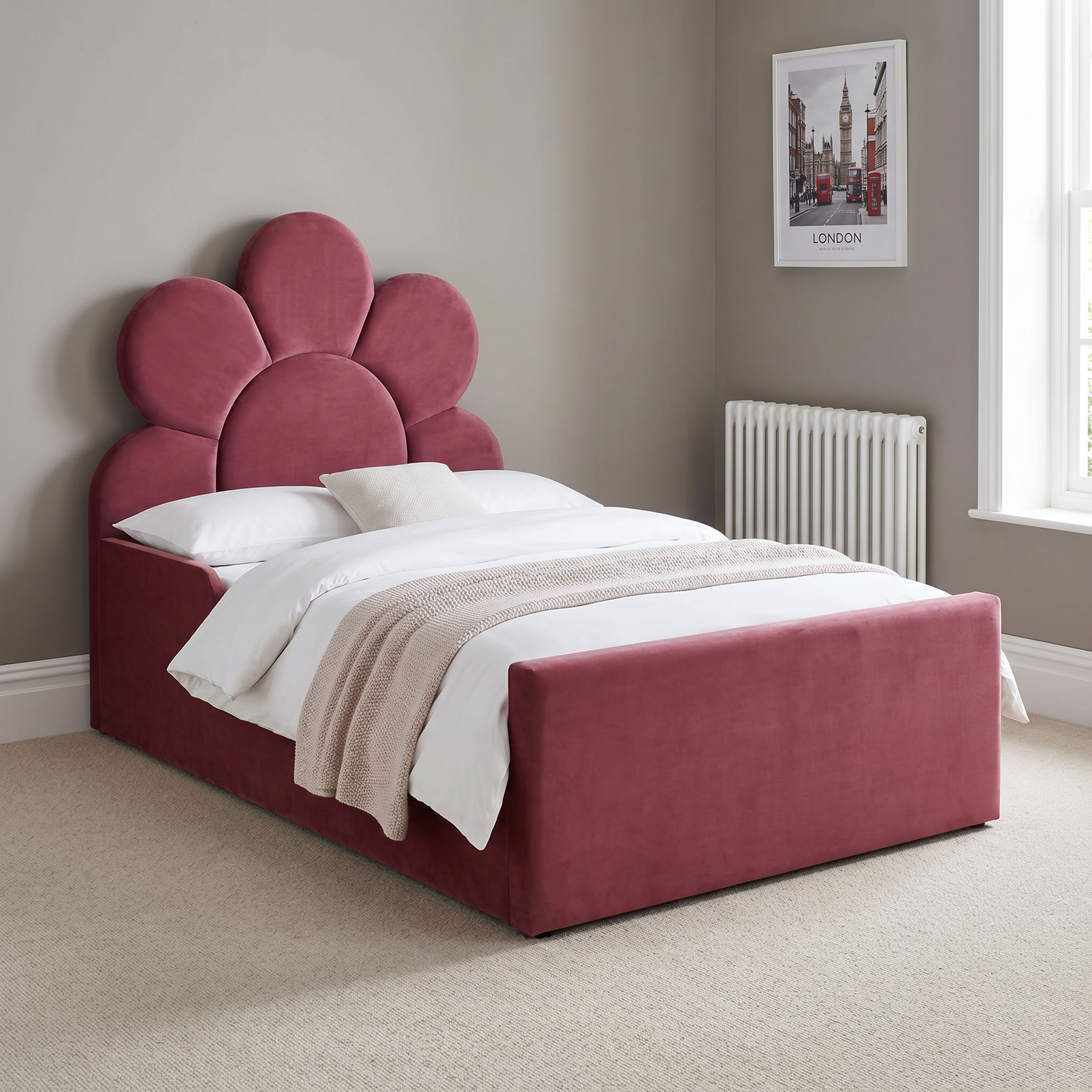 freepik_use-the-provided-bed-imag_2874325246 Elegant Kids Bed Frame – Deep Floral Headboard & Divan Base - UK Handcrafted - Image 1