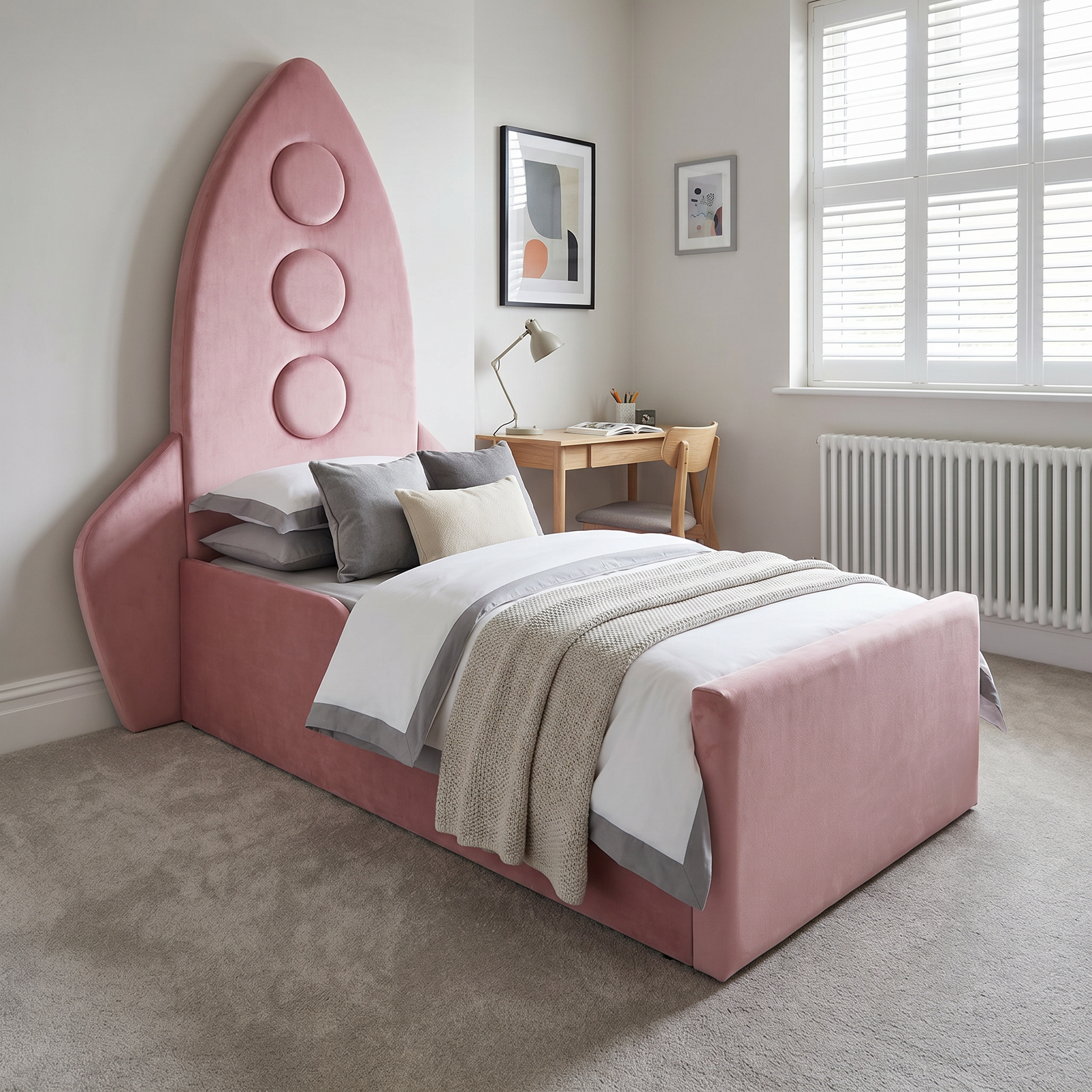 freepik_use-the-provided-bed-imag_2874837485 Modern Rocket Kids Bed Frame – Single Space-Themed Bed | UK Handcrafted - Image 1