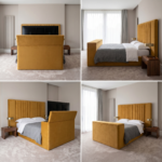 Brand New Luxury Elegant Special TV Bed – Velvet Channel Tufted Headboard with Hidden TV Lift Mechanism - Image 2