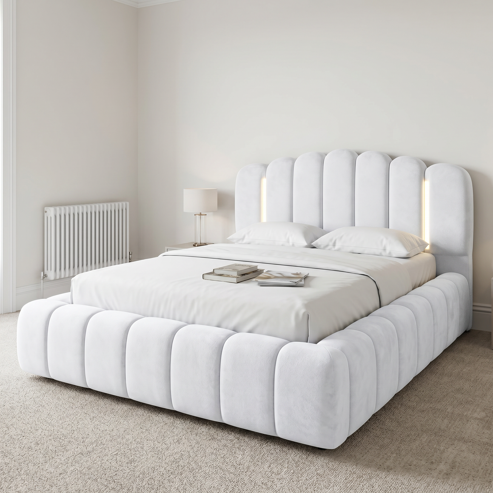magnific__use-the-provided-bed-image-as-the-exact-base-refer__16851 Brand New Elegant Luxury Beds – Special Designer Beds Velvet LED Integrated Puffy Cloud Frame - Image 1