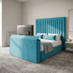 Special TV Bed – Velvet Channel Tufted Ottoman Frame - UK Handcrafted