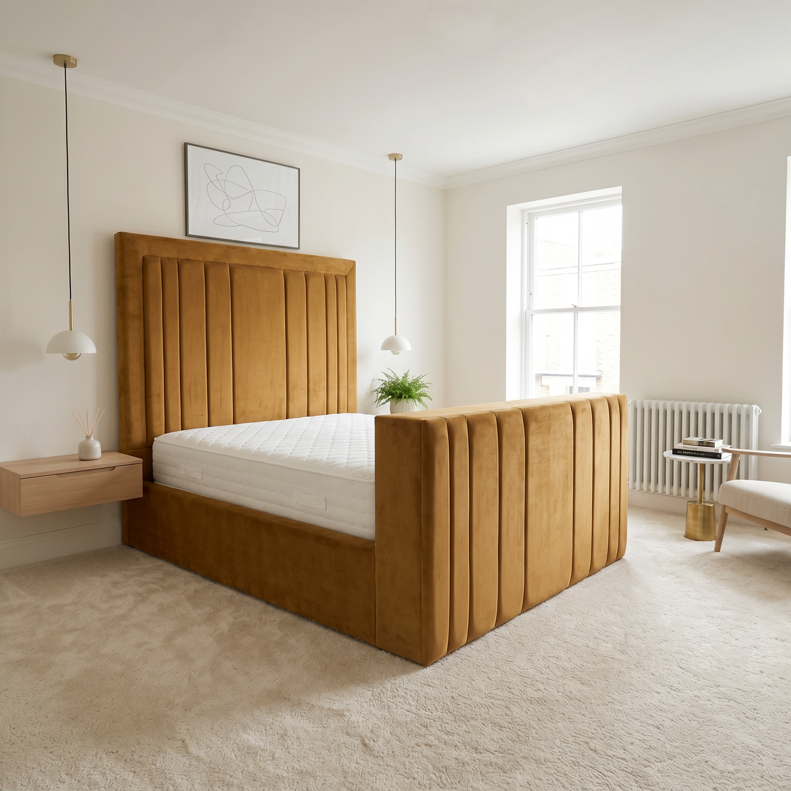 magnific__use-the-provided-bed-image-as-the-exact-base-refer__34114 Brand New Elegant Luxury Special TV Bed – Velvet Channel Tufted Frame with Hidden TV Lift - Image 1
