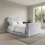 Luxury Special TV Bed – Velvet Curved Ottoman Frame with Hidden TV Lift