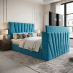 Brand New Special TV Bed – Velvet Ottoman Frame with Hidden TV Lift Mechanism