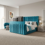 Elegant Luxury Special TV Bed – Velvet Channel Tufted Frame with Hidden TV Lift Mechanism - UK Handcrafted