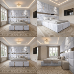 Brand New Elegant Full Wallmounted Beds – Luxury Beds Silver Velvet Geometric Wall Suite with Mirrors - UK Handcrafted - Image 2