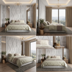 Brand New Elegant Luxury Beds – Full Wallmounted Beds with Tall Headboard with Side Mirrors & Geometric Design - Image 2