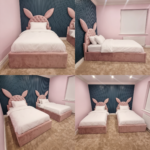 Luxury Bunny Ear Kids Bed Frame – Pair of Tufted Single Beds with Upholstered Base - Image 2
