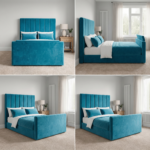Special TV Bed – Velvet Channel Tufted Ottoman Frame with Hidden TV Lift - Image 2