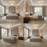 Brand New Elegant Wallmounted Beds – Luxury Beds Champagne Velvet with Tall Headboard & Ottoman - Image 2