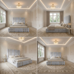 Brand New Elegant Luxury Beds – Wallmounted Beds Silver Velvet Vertical Tufted Frame with Gold Trim - Image 2