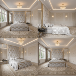 Brand New Elegant Luxury Beds – Wallmounted Beds with Full Tall Wallmount Headboard & Geometric Gold Frame - UK Handcrafted - Image 2