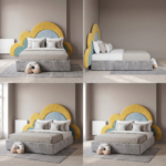 Brand New Elegant Luxury Beds – Multi-Color Cloud Shaped Velvet Headboard Bed Frame with Grey Base - UK Handcrafted - Image 2