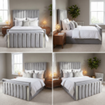 Brand New Elegant Luxury Beds – Silver Grey Velvet Vertical Tufted Frame with Mirrored Footboard - Image 2