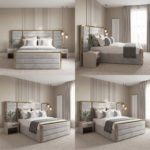 Brand New Elegant Beds | Wallmount Luxury Beds Collection – Frame with Long Width Headboard & Gold Trim - Image 2