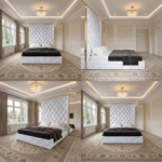 Brand New Elegant full Wallmounted Beds – Luxury Diamond Tufted Headboard with Side Mirrors & Gold Trim - Image 2