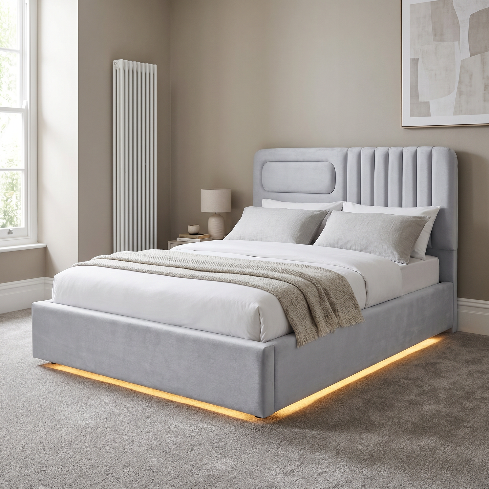 magnific_use-the-provided-bed-imag_2920443647 Brand New Elegant Luxury Beds – Special Designer Beds Velvet Smart LED Light Frame - Image 1