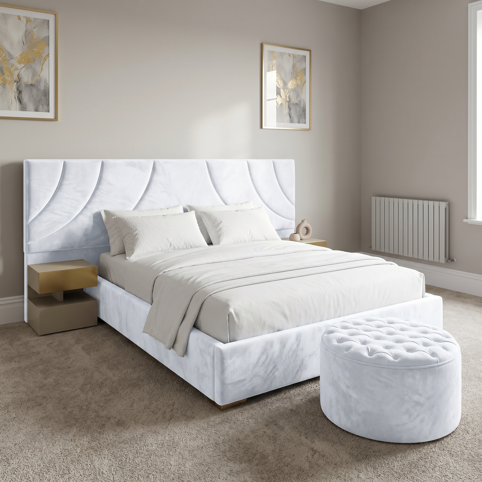 magnific_use-the-provided-bed-imag_2920453217 New Elegant Luxury Beds – Special Designer Beds Velvet Curved Headboard with Ottoman - Image 1