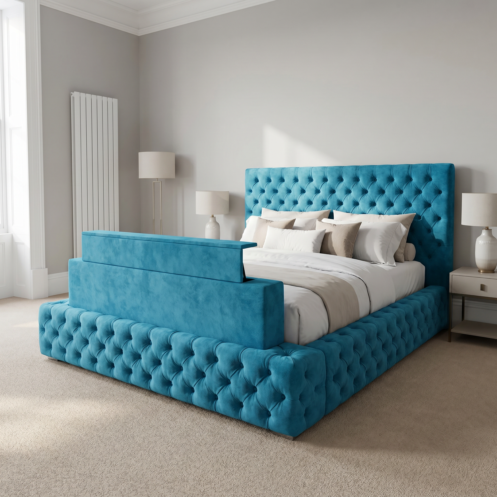 magnific_use-the-provided-bed-imag_2942442805 Luxury Special TV Bed – Velvet Chesterfield Frame with Hidden Lift Mechanism - UK Handcrafted - Image 1
