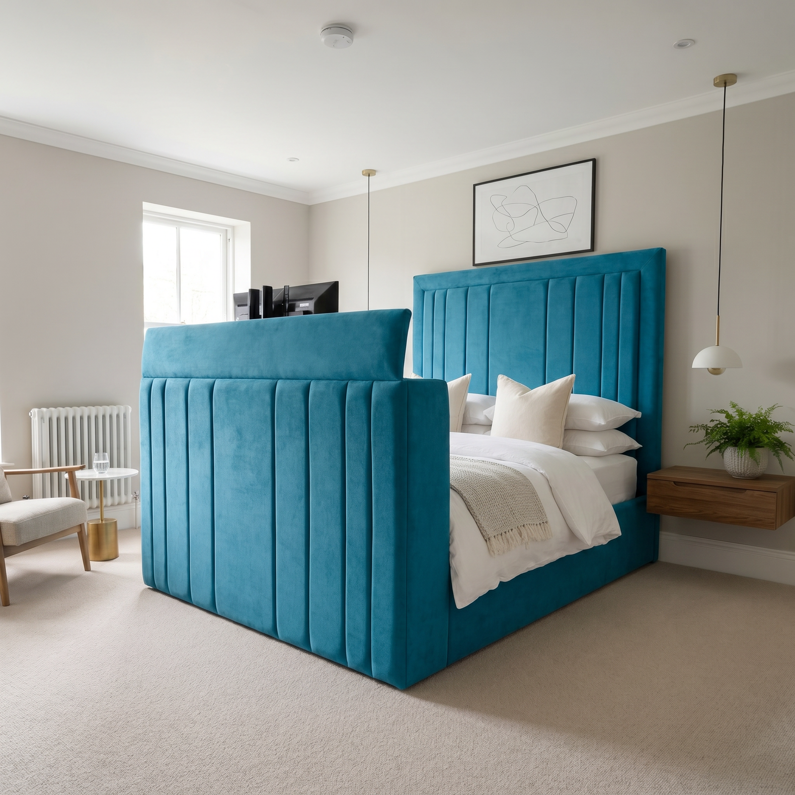 magnific_use-the-provided-bed-imag_2942549964 Luxury Special TV Bed – Velvet Ottoman with Hidden TV Lift - UK Handcrafted - Image 1