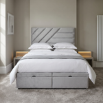 New Elegant Luxury Beds – Velvet Geometric Ottoman Storage Bed Frame - UK Handcrafted