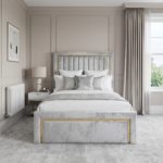 Brand New Elegant Luxury Beds – Velvet Vertical Tufted Frame with Gold Trim - UK Handcrafted