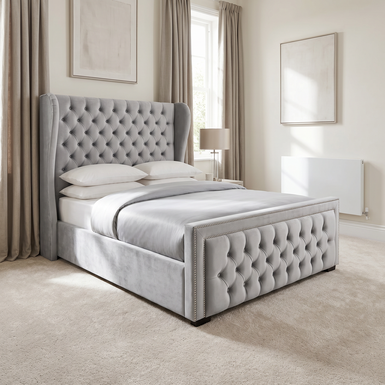 magnific_use-the-provided-bed-imag_2963105912 Brand New Luxury Beds – Velvet Wingback Chesterfield Frame with Crystal Trim - Image 1